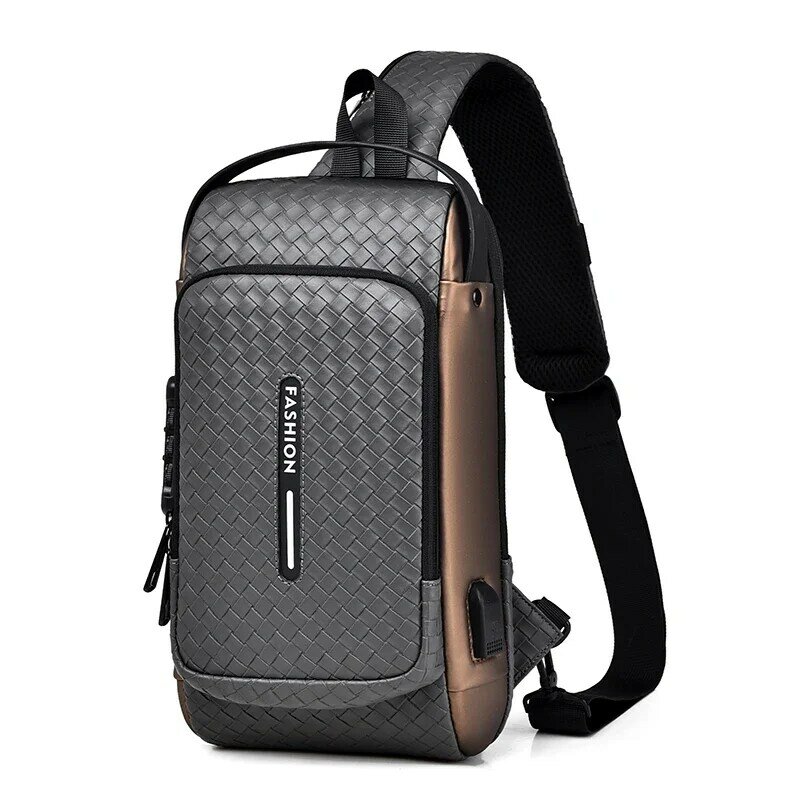 Mochila de moda para hombre, bolso cruzado portátil con carga de hombro, USB, antirrobo, cinta para el pecho, deportes al aire libre, puerto de PU