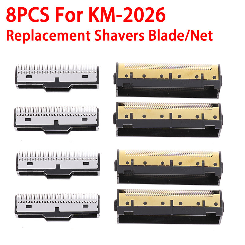 Hoja de repuesto de 8 piezas, Red de lámina/cabezal de corte para Kemei Km-2026, cortadora de pelo, Barbero, cuchillas eléctricas de corte