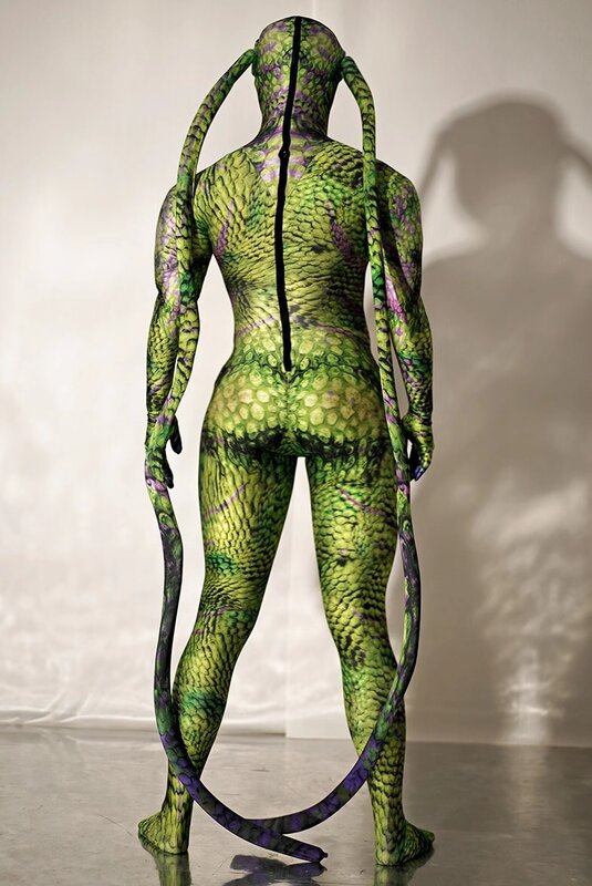 할로윈 카니발 파티 돌연변이 동물 성인 코스프레 의상 남성용, 녹색 전체 커버 점프 슈트 남성 댄서 바디 슈트 무대 의상