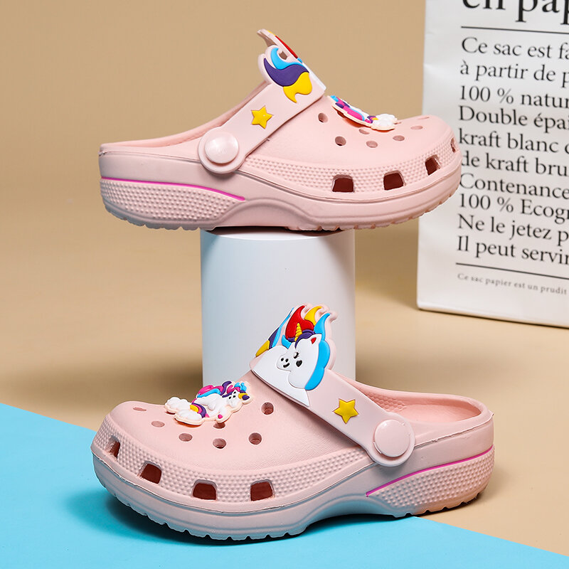 Детская обувь, сабо для девочек, милые повседневные сандалии на платформе с мультяшным рисунком, Детские дизайнерские летние пляжные тапочки для девочек Kawai