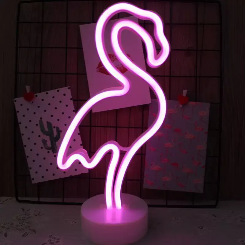 Lampu tanda Neon LED USB, lampu malam liburan Flamingo dekorasi pesta Natal hadiah rumah hati Unicorn lampu Neon