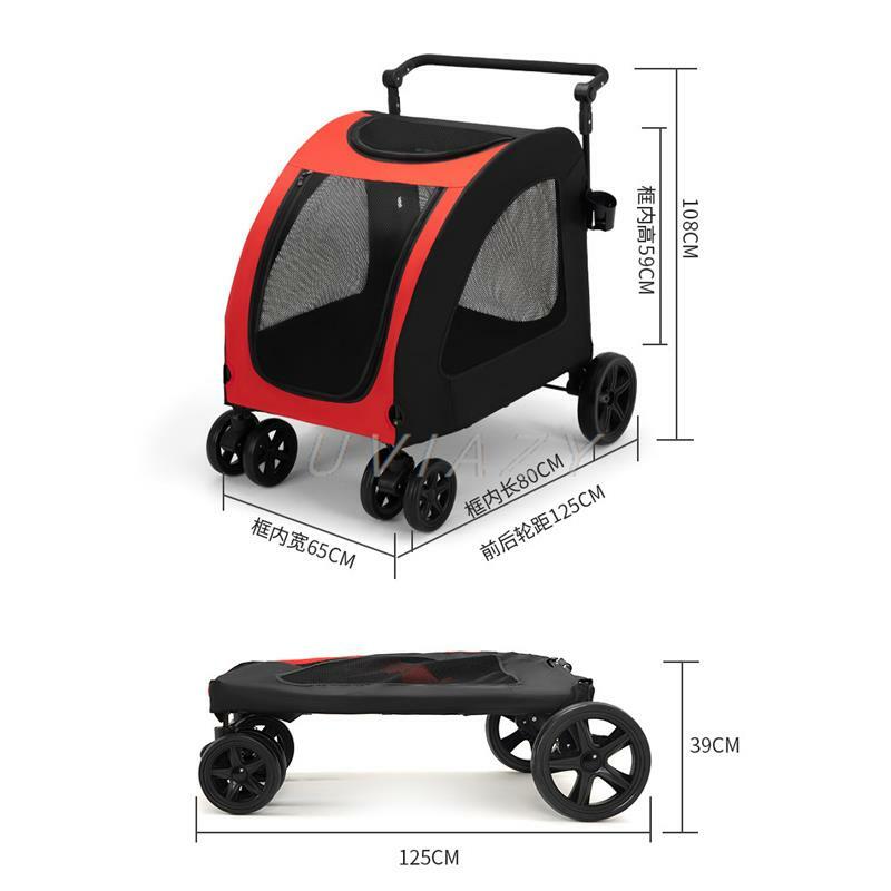Carrito plegable ventilado para mascotas, carrito con 4 ruedas de goma, mango ajustable, malla, para perros y gatos