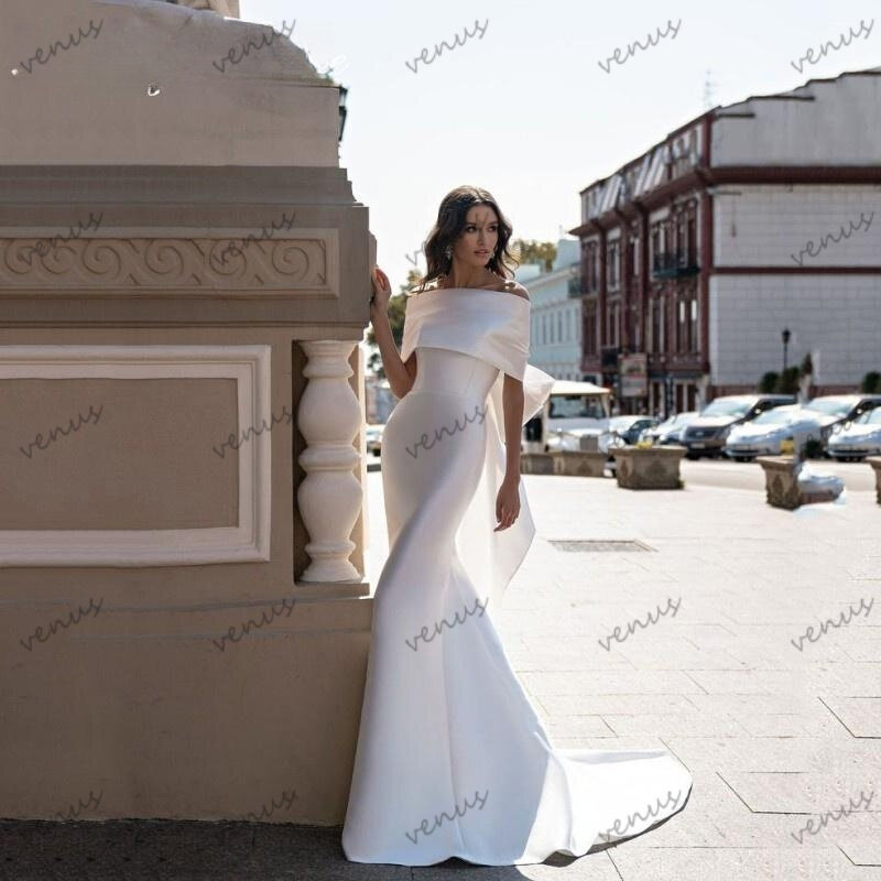 ชุดแต่งงานที่สง่างามชุดเจ้าสาวผ้าซาตินชุดคลุมคอเสื้อผูกโบว์ตกแต่งนางเงือกยาวถึงพื้นเสื้อแขนกุด vestidos de Novia 2024