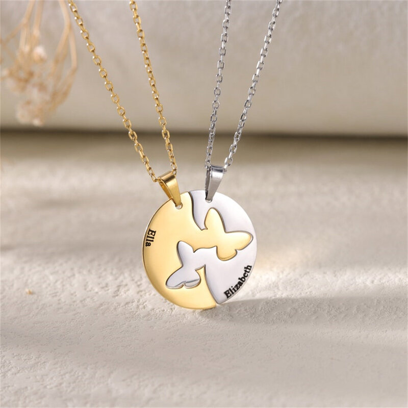 Custom Butterfly Puzzle Necklace Stainless Steel Jewelry Fashion Name Pendant Customized Necklaces Choker