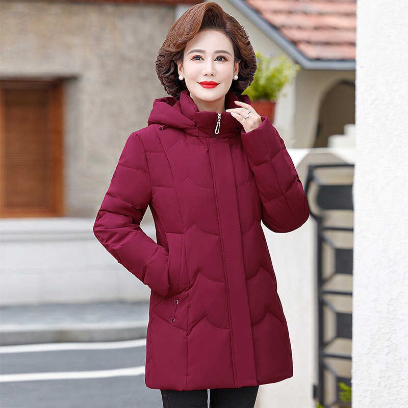 여성용 겨울 깃털 코트, 두꺼운 따뜻한 90% 화이트 덕 다운 재킷, 캐쥬얼 후드, 중년 여성 파카, 2023 신상