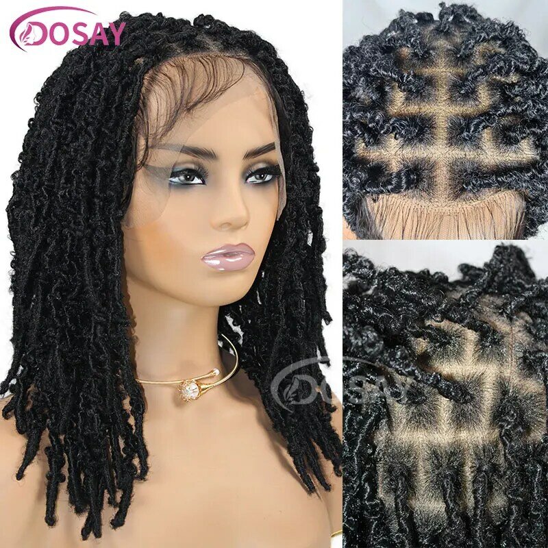 16" Locs Twist Braided Wigs Full Lace Afro Short Bob Wig Synthetic Dreadlock Wig For Black Woman Curly Heat Resistant Breathable