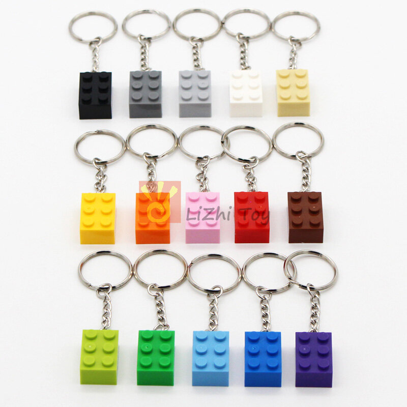 5-15 buah 3002 warna bata 2x3 gantungan kunci blok bangunan mainan anak kreatif hadiah kompatibel dengan MOC bata gantungan kunci
