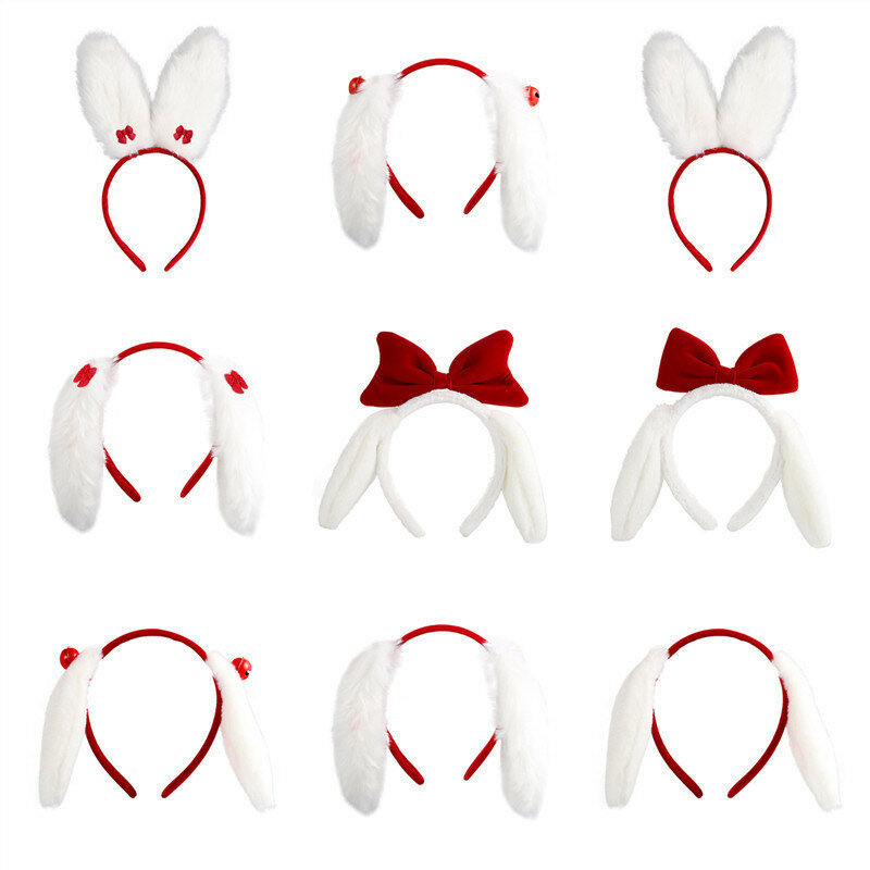 Lindo Diadema de Orejas de Conejito de Peluche con Lazo Rojo Orejas de Conejo Blancas Pascua Diadema de Adulto para Mujeres Niñas Accesorios para el Cabello de Fiesta de Cosplay.