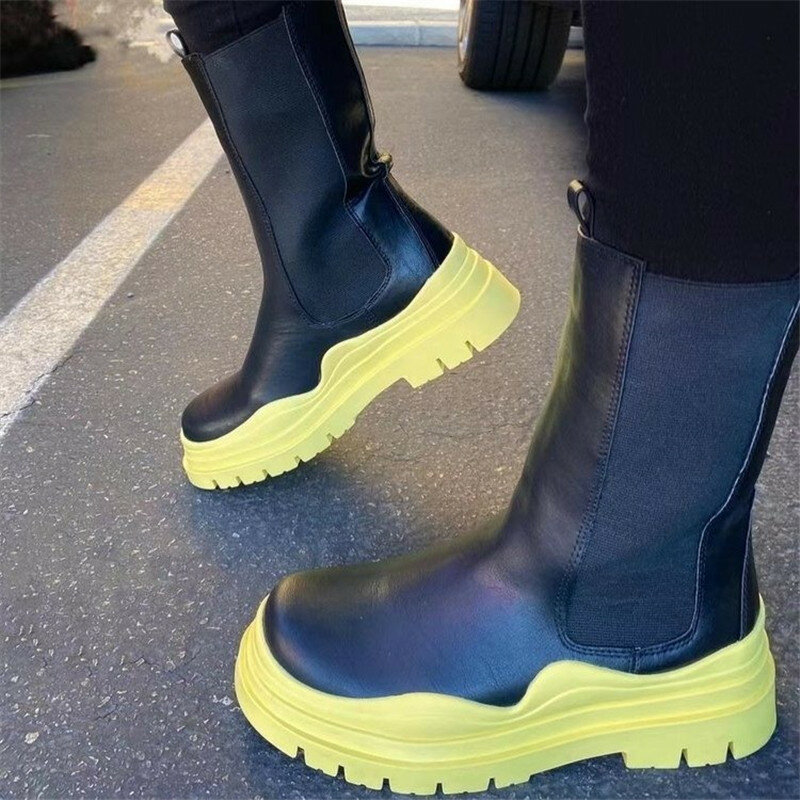 Chunky Heel Ankle Boots para mulheres, Chelsea Boots, Botas de plataforma feminina, sapatos de combate feminino, marca designer, moda outono