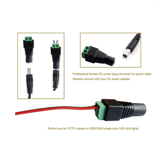 Adaptador de conexão Power Plug, Jack tomada para sinal, cor LED Strip, câmera CCTV, sem solda, masculino e feminino, DC 12V, 5,5*2,1 milímetros