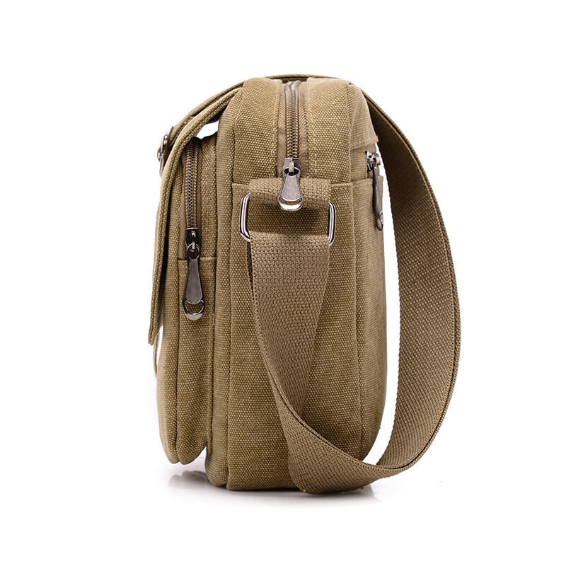 Men's Casual Style Canvas Shoulder Messenger Bags Multi-pocket with lid Handbag Crossbody Flap Bag For Man Business Sling Bag