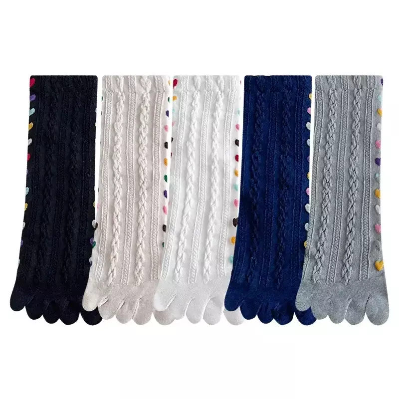 DSMTRC wiosenne jesienne bawełniane skarpety ze środkową rurką oddychające skarpetki Streetwear kolorowe serce warkocz skarpety z pięcioma palcami dla kobiet