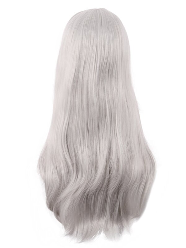 Cos peluca femenina micro-rizada de pelo largo Anime High Light grey Silver Qi Side Bangs Universal Full