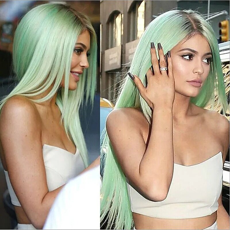 Straight Mint Green Wig for Women Fresh Green 28inch High Temperature Resistant Wigs That Can Be Dyed and Permed braided wigs