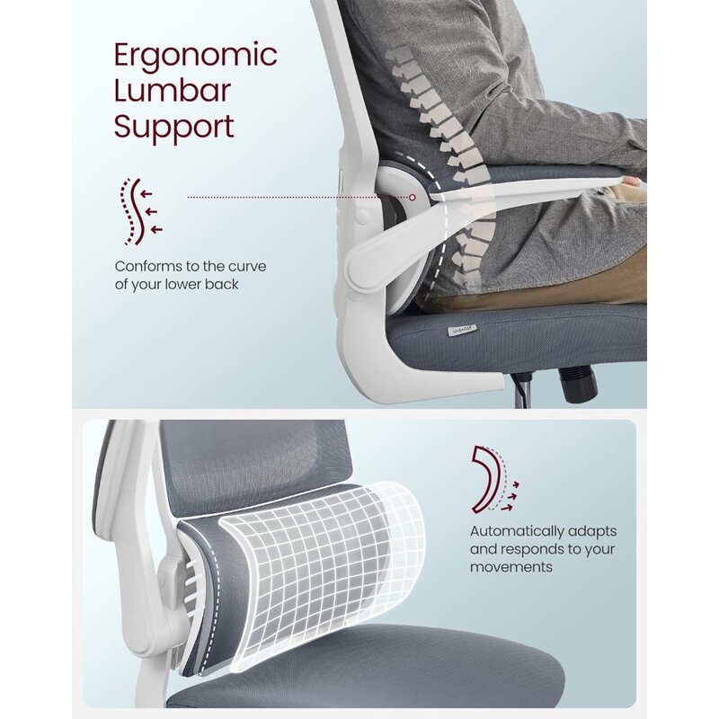 VASAGLE-Design ergonômico cadeira de escritório, apoio lombar, encosto alto cadeira de mesa, cadeira do computador malha, braços dobráveis