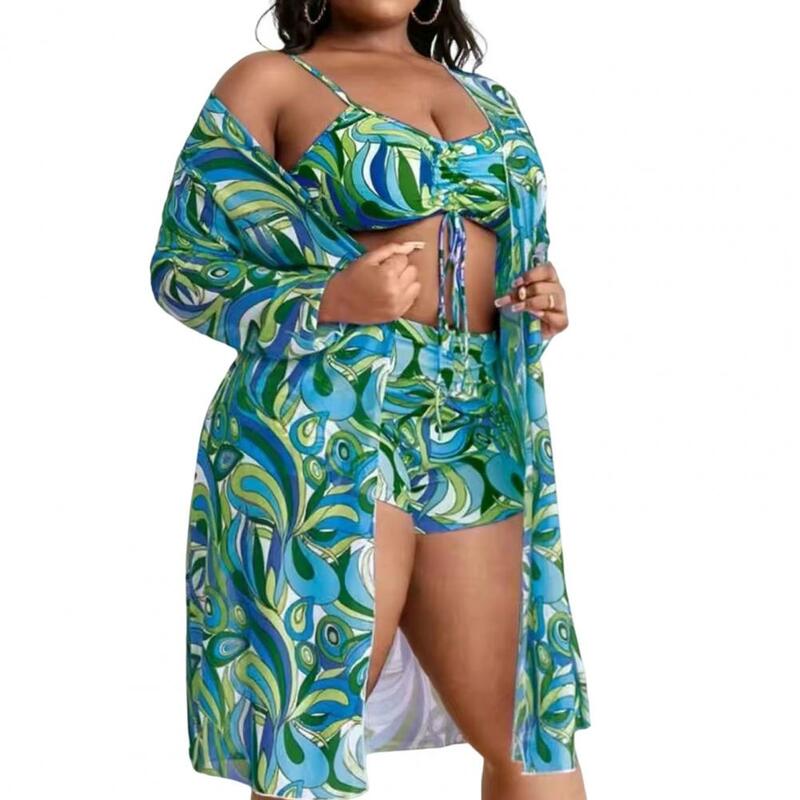 Dreiteiliger Badeanzug stilvoller 3-teiliger Damen-Bikini mit hoher Taille Badehose Sonnenschutz-Strickjacke sexy für schnelle