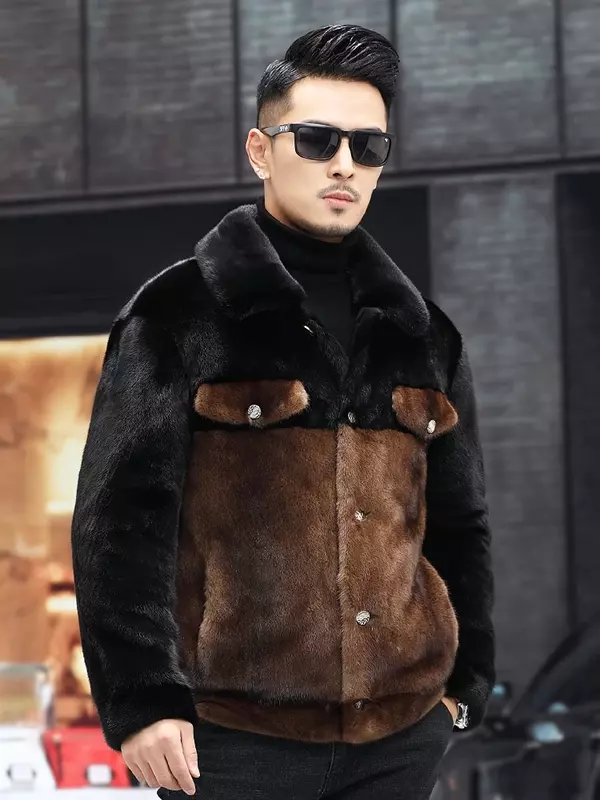 Ayunsue luxo real vison casaco de pele dos homens jaqueta de inverno 2022 moda fina vison real casacos e jaquetas moda casaco masculino s
