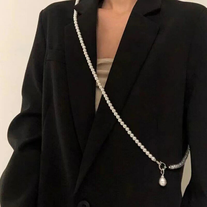Moda osobowość perły długi łańcuszek dla kobiet dziewczynki wszechstronne łańcuszki plecak Crossbody biżuteria akcesoria do garnituru GiftsM