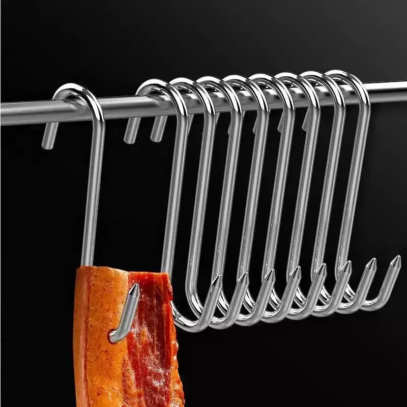 Stainless Steel S Hooks with Sharp Tip Utensil Meat Bedroom Clothes Hanger Hanging Hooks for Butcher Shop Kitchen Baking Tools