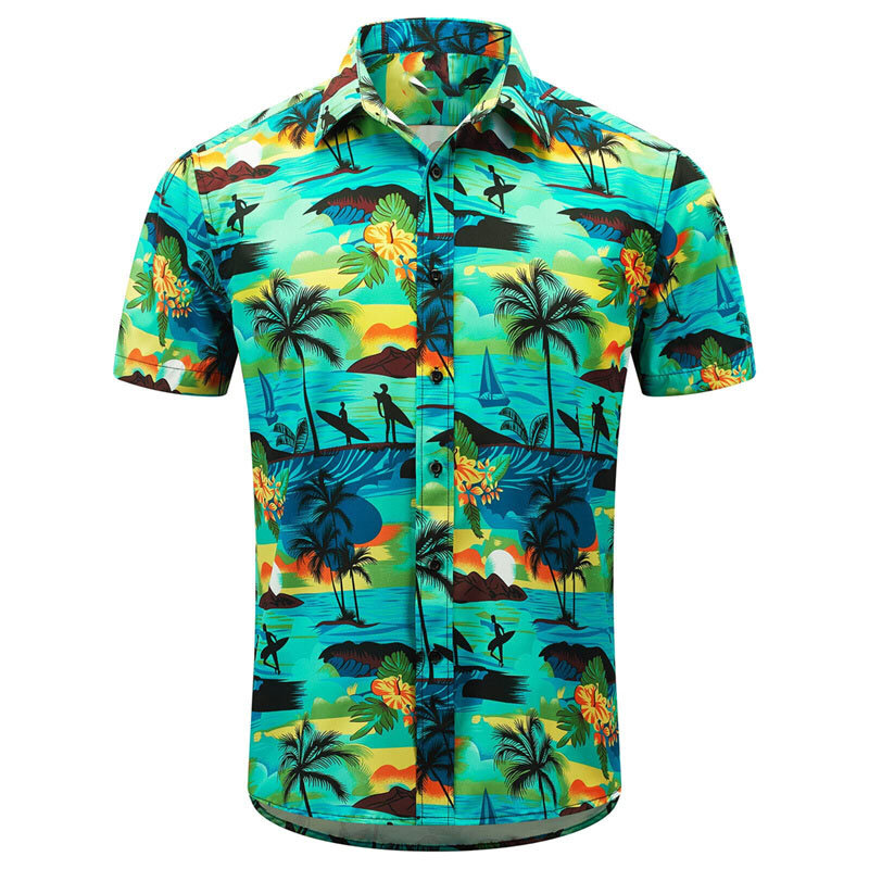 メンズ半袖ココナッツツリー3Dプリントハイハワイアンシャツ、カジュアルビーチシャツ、ホリデーファッション、プラスサイズ、2023