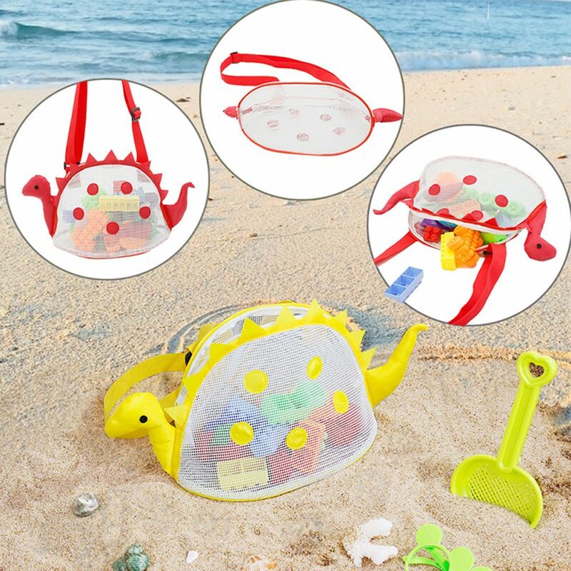 Borsa a rete da spiaggia borse a conchiglia a forma di dinosauro carino per contenere borse portaoggetti per la raccolta di giocattoli da spiaggia per bambini organizzatore di strumenti di sabbia
