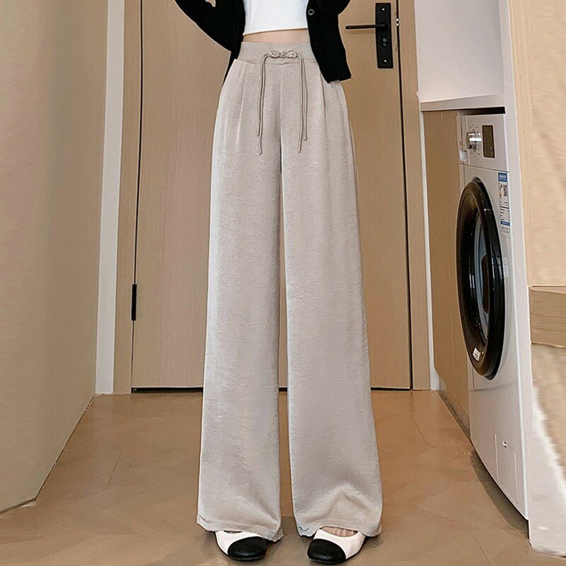 Pantalon taille haute à jambes larges pour femmes, style coréen, vintage, solide, base de document, avocat, décontracté, nouvelle collection printemps 2024, fjW1734