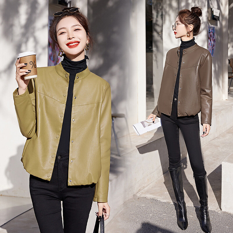 여성 캐주얼 양가죽 코트, 세련된 동안 패션, 한국 스타일, 24 용수철 가을 시즌 신상