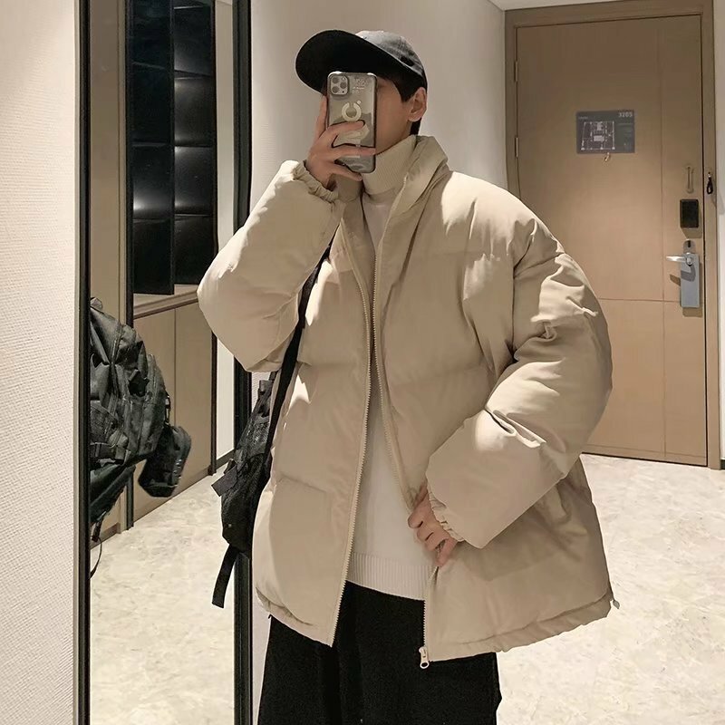 Dicke Parkas Männer Reine Farbe Winter Minimalistischen Studenten Koreanischen Mode Kleidung Baggy Neue Ankunft Komfortable Jugendliche Dynamische Chic