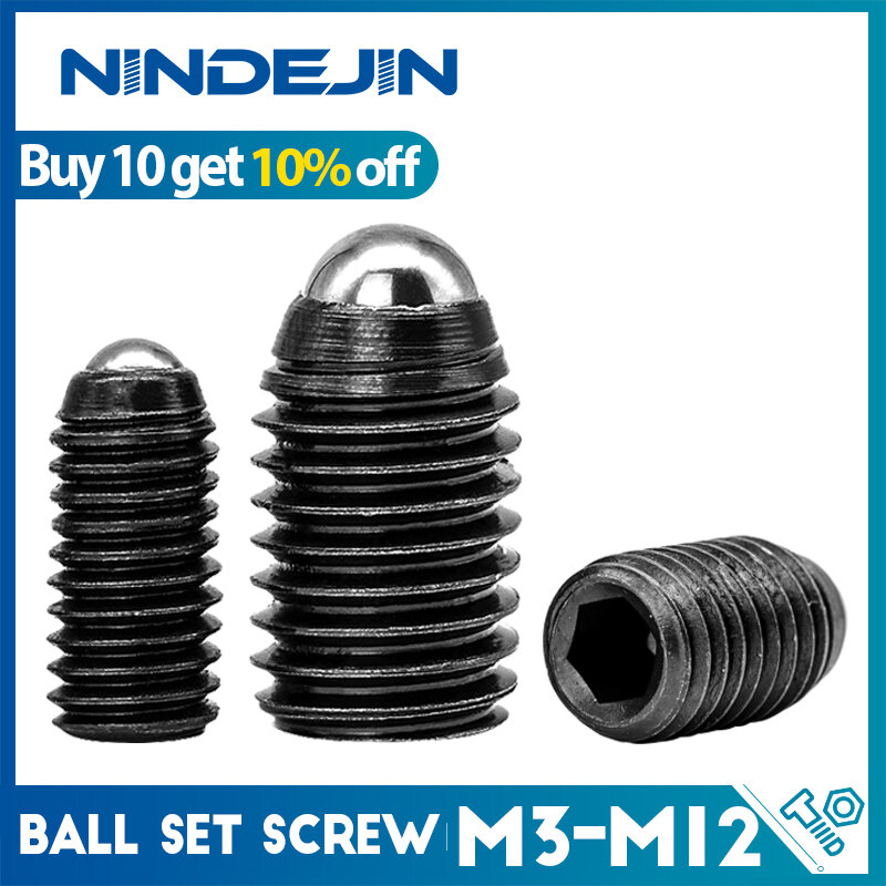 NINDEJIN 2-15 шт Шестигранная гнездо с шестигранной головкой шариковая точка набор винт из углеродистой стали M2/M3/M4/M5/M8/M10/M12 пружинный набор плунжеров с шариком винт