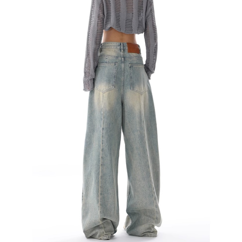 Y2k Blue Jeans für Frauen hochwertige High Taille American Street Wide Leg Hosen Hip Hop Vintage Straight 2024 Herbst hose