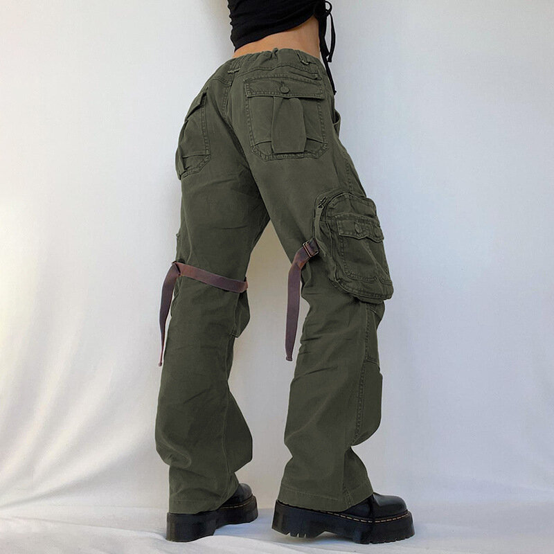 Pantaloni Cargo autunnali da donna tasche Casual a vita bassa pantaloni da jogging pantaloni larghi pantaloni dritti larghi Vintage da donna Streetwear