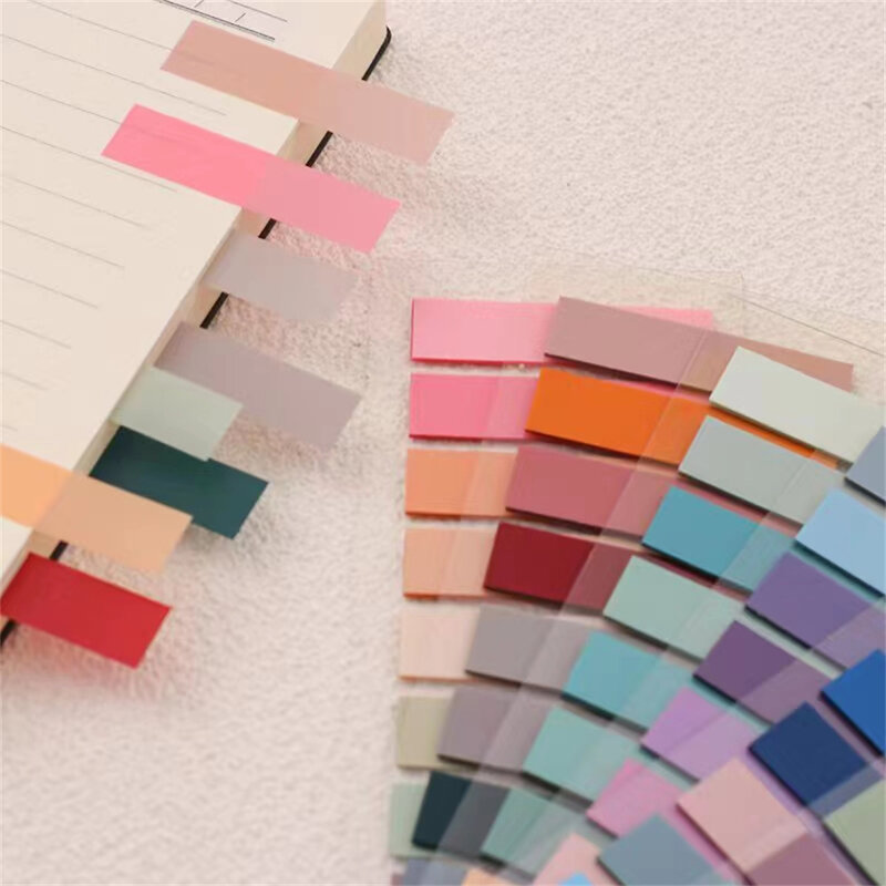 200 Sheets Morandi Transparent Fluorescent Index Tabs PET Flags Memo Sticky Note for Page Marker Planner Stickers Office School