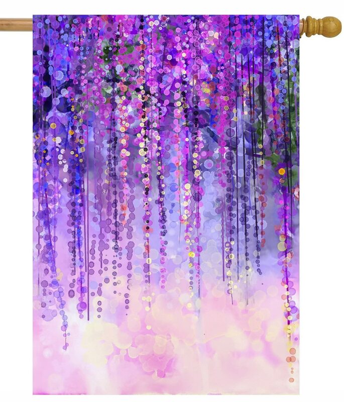 Drapeaux de maison en polyester double face, interconnexion, fibre de verre abstraite, sensation de jardin, fleurs violettes de printemps, sensation de fleur de jardin, nature florale