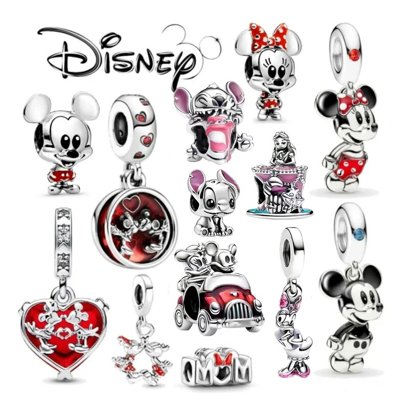 Potdemie Disney 2024 manik-manik Koleksi Silver Mickey Mouse Minnie baru 925 cocok untuk gelang Pandora, perhiasan, hadiah wanita