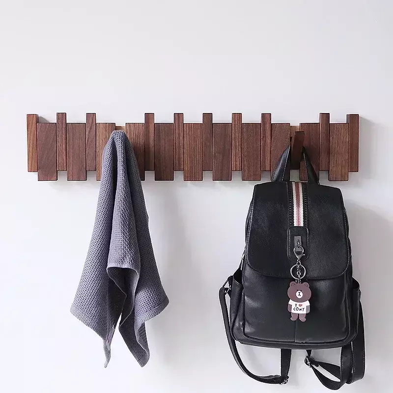 Walnut Coat Racks Wall Hanging Wall Entry Door Porch Hanging Coat Rack Perforated Solid Wood Creative Piano Keys Clothes Hook