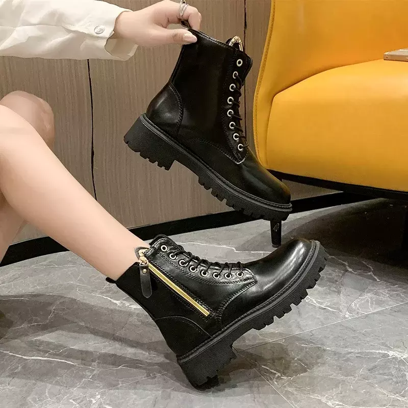 2023 buty zimowe damskie sznurowane damskie botki na platformie kwadratowy obcas damskie buty na zamek błyskawiczny na wyprzedaży damskie buty damskie