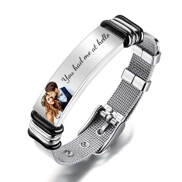 Pulsera personalizada para hombre, brazalete de acero inoxidable con grabado de su mensaje, regalo personalizado para marido