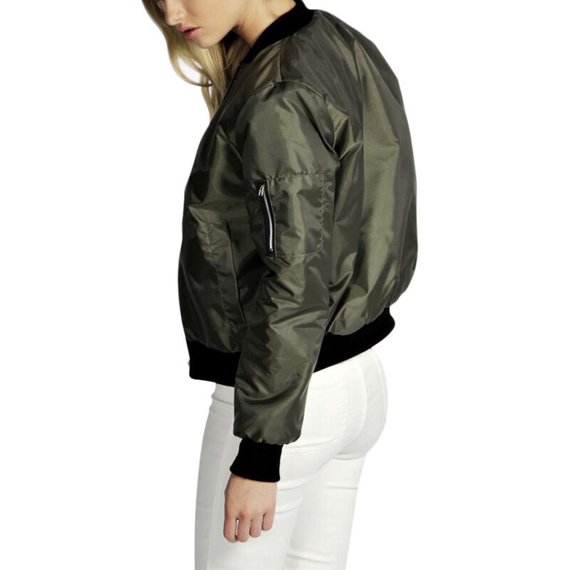 Женская тонкая куртка-бомбер с длинным рукавом и круглым вырезом