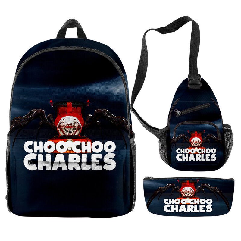 Mochila choo-choo Charles Merch Game 3D Print Daypacks, Juego de 3 piezas, mochila con cremallera, bolso de hombro, bolsa de lápices