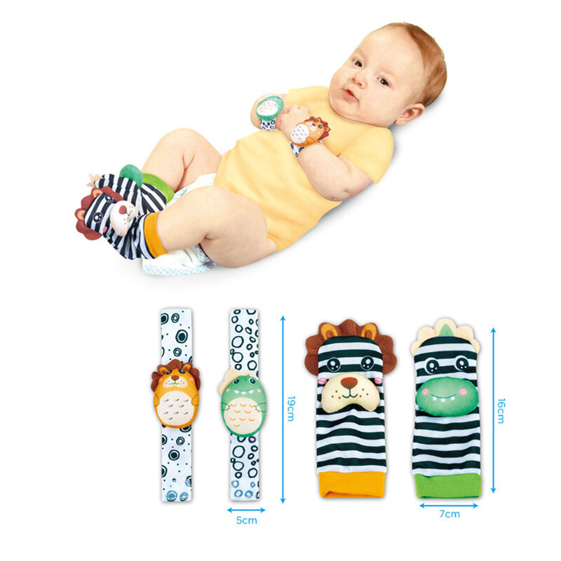 1 Set kaus kaki tangan lonceng pergelangan tangan mainan bayi 0-12 bulan mainan edukasi kerincingan anak kartun hewan mainan anak hadiah baru lahir