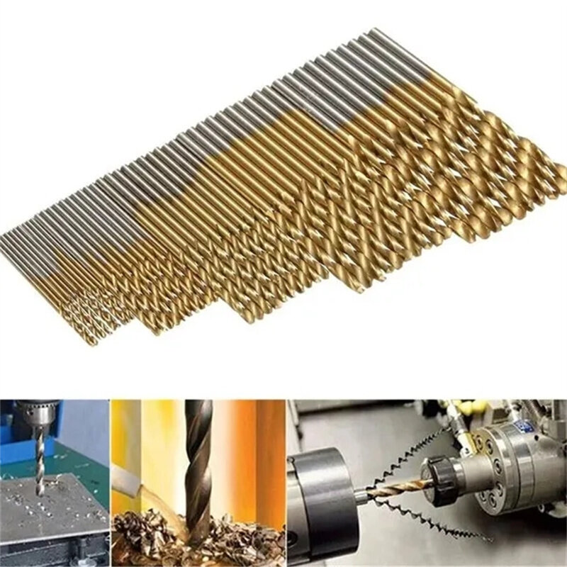 Профессиональные спиральные сверла из быстрорежущей стали с титановым покрытием, 50/100 шт./набор, деревообрабатывающий инструмент, 1/1/1/2/2/3 мм для металла