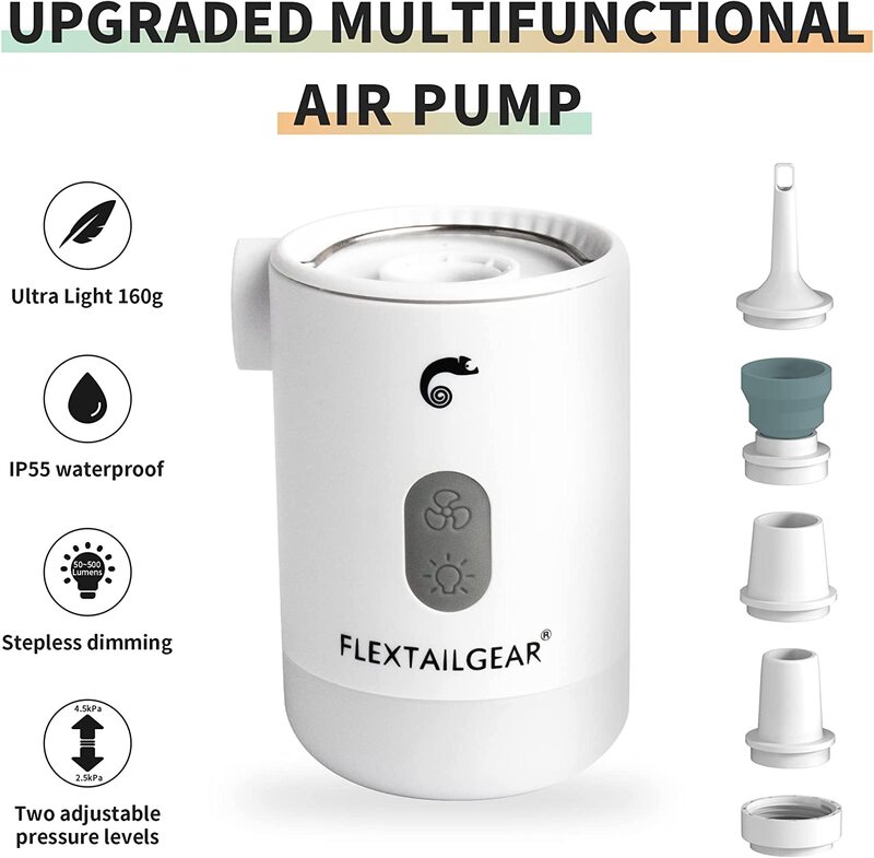 Flextailgear-Max Bomba 2 Pro portátil Mini Air Pump, Camping Equipment, Inflator elétrico, carregamento USB, iluminação para exterior