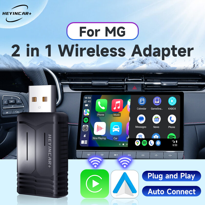 HEYINCAR-CarPlay Android sem fio, adaptador automático para MG ZS EV MULAN MG4 MG5 EHS MARVEL R MAXUS, 2in 1, Novo, 2022