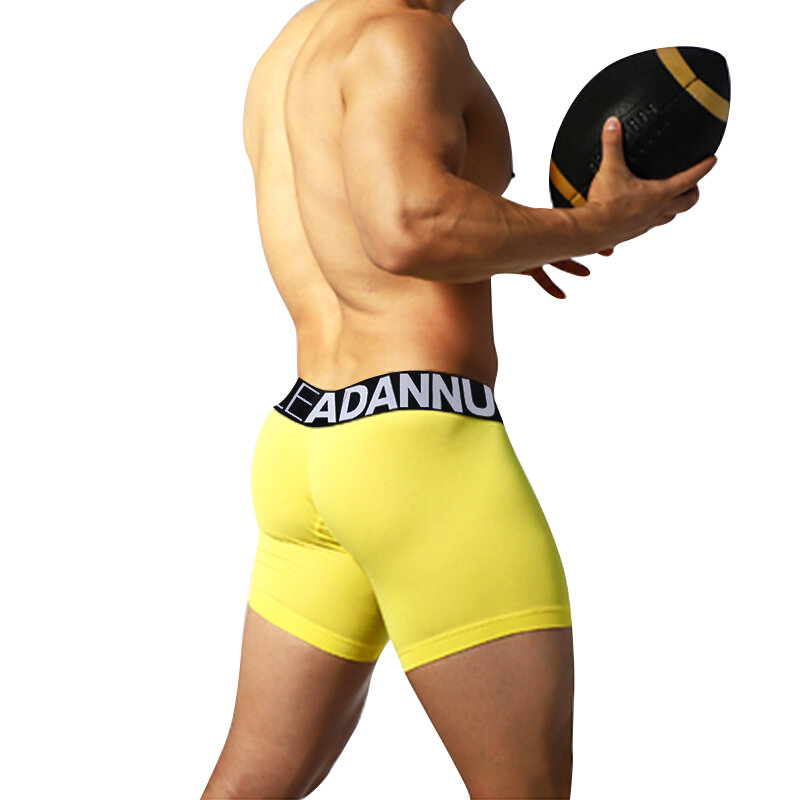 Boxers longos de algodão para homens, cuecas sexy, roupas íntimas macias, shorts finos, bolsa em U, calcinha fitness, AD7124