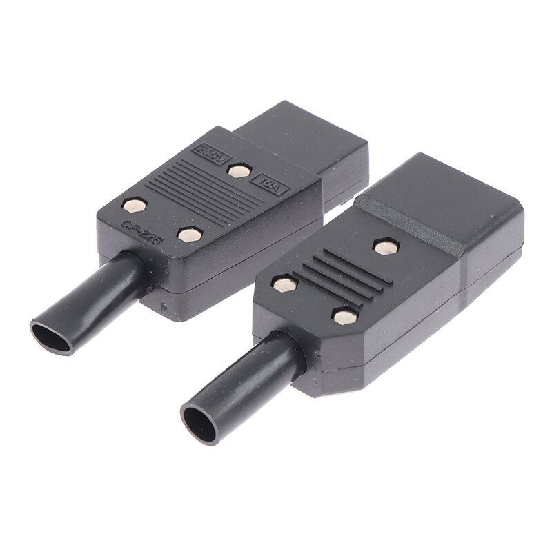 IEC Straight Cable Plug Connector, plugue preto fêmea e macho, conector de alimentação rewirable, 3 pinos, soquete AC, C13, C14, 10A, 250V