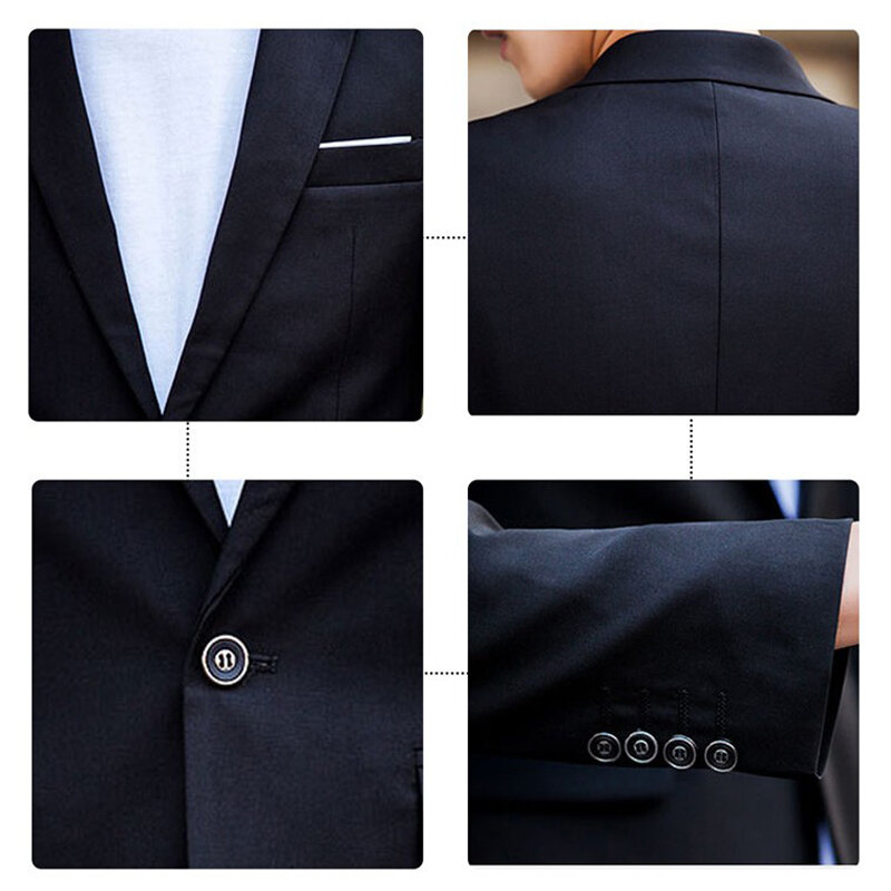 Set Blazer Pria 2 Buah Celana 2023 Korea Bisnis Penuh 3 Setelan Formal Elegan Pernikahan Jaket Mantel Biru Mewah Gratis Ongkir