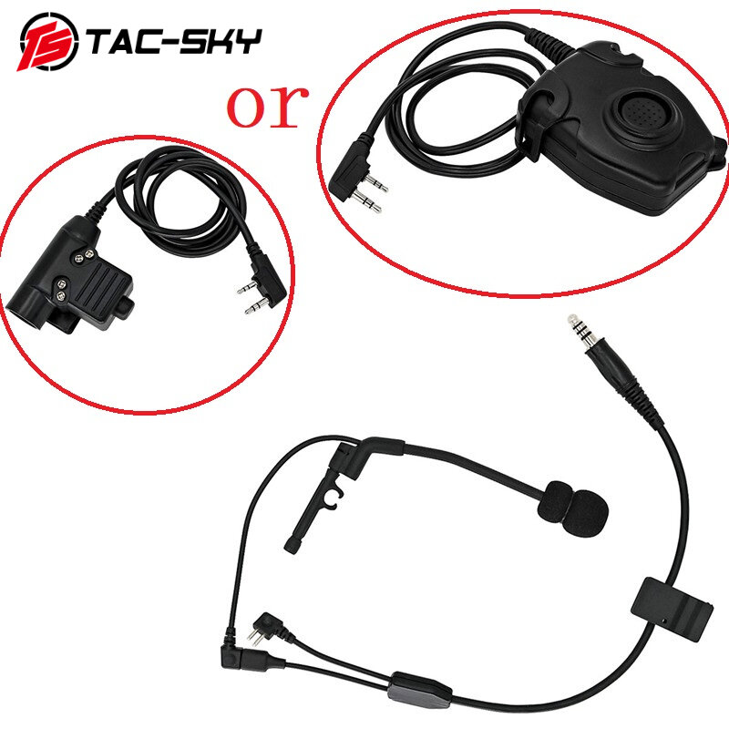 ชุดอะแดปเตอร์ Y-line Headset taktis ล่าสัตว์กลางแจ้งที่มี U94 PTT หรือ Peltor PTT และไมโครโฟน comtac