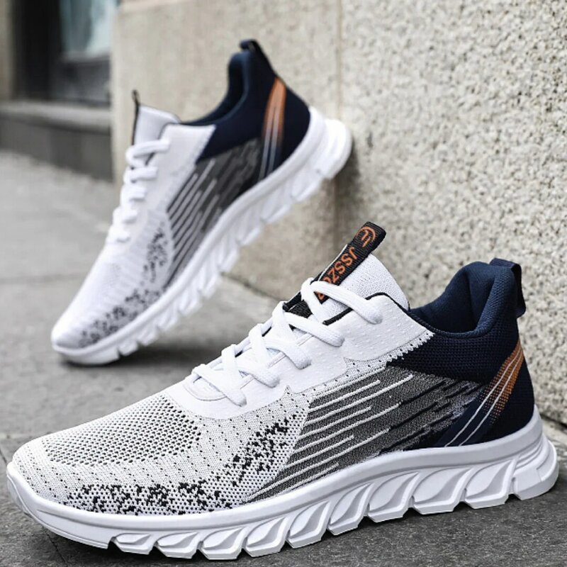 Sneakers 2024 new men's shoes trend foreign trade flying woven lace-up running shoes breathable Korean version of tide shoes