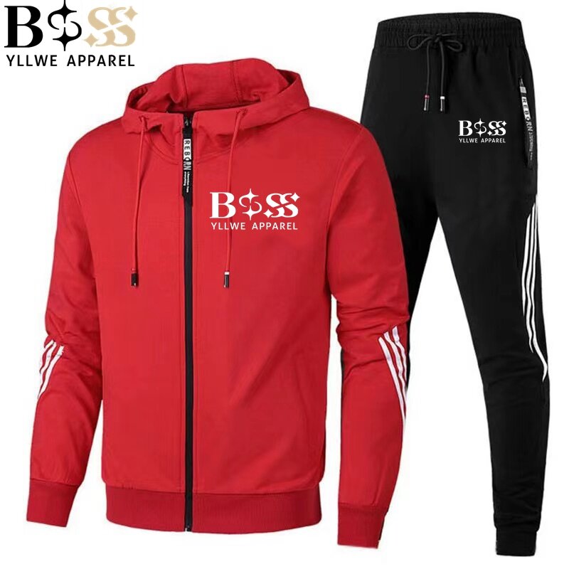 BSS YLLWE-Conjunto esportivo masculino com capuz e calça com zíper, jogging casual de fitness, moda, novo, primavera, outono, 2022