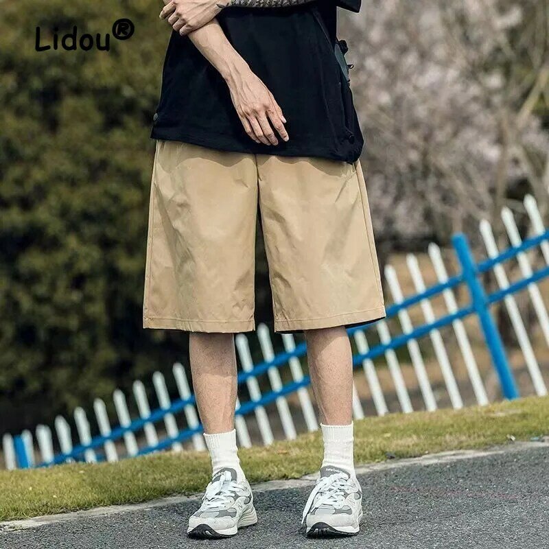 Vintage Solid Color Pocket Men's Cargo Shorts Classic Loose All-match Pure Cotton Street Casual Summer Refreshing Male Short